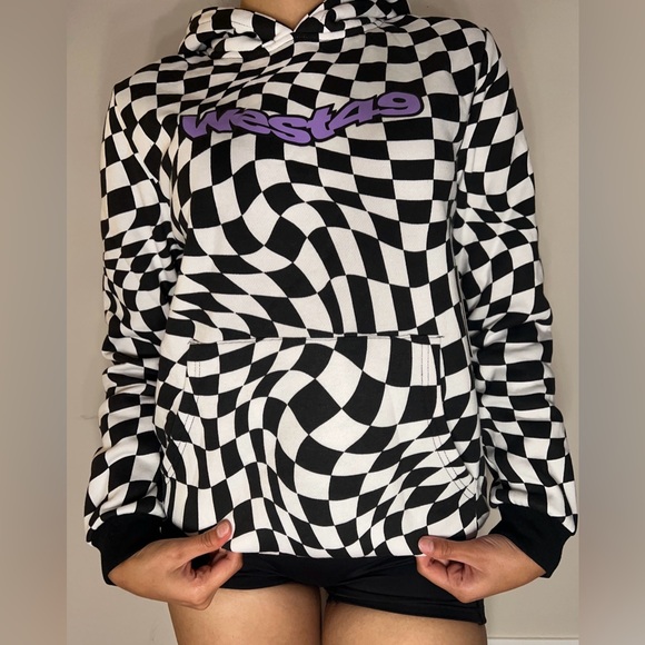West Forty Nine Wavy Checker Pattern Hoodie - Picture 1 of 7